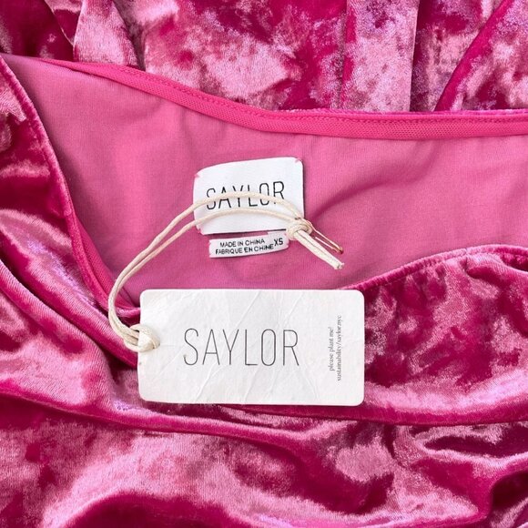 Saylor Niamh Pink Stretch Velvet Asymmetrical Side Cut Out Midi Dress NWT New XS - Picture 9 of 9